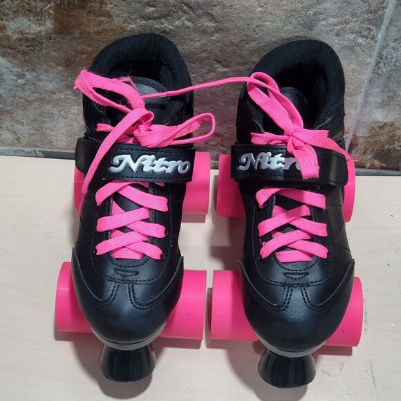 Epic Super Nitro Quad Speed Roller Skates Black Boots Pink Wheels Youth 3 - Picture 2 of 11
